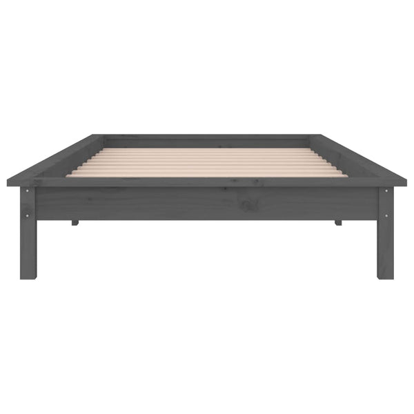 Graues Massivholzbett mit LEDs 75x190 cm