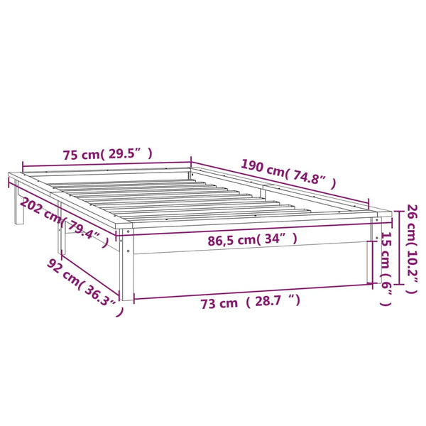 Massivholzbett mit LEDs Honigbraun 75x190 cm