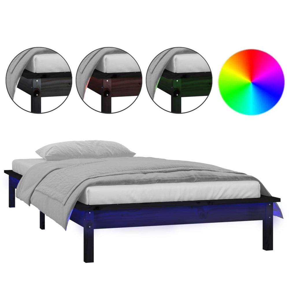 Schwarzes Holzbett mit LEDs 75x190 cm