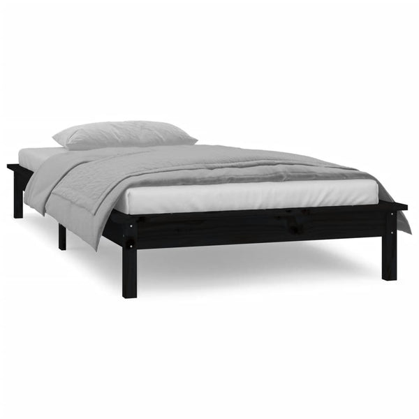 Schwarzes Holzbett mit LEDs 75x190 cm