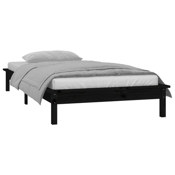 Schwarzes Holzbett mit LEDs 75x190 cm