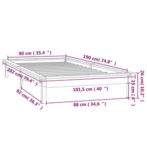 Massivholzbett Grau 90x190 cm mit LEDs