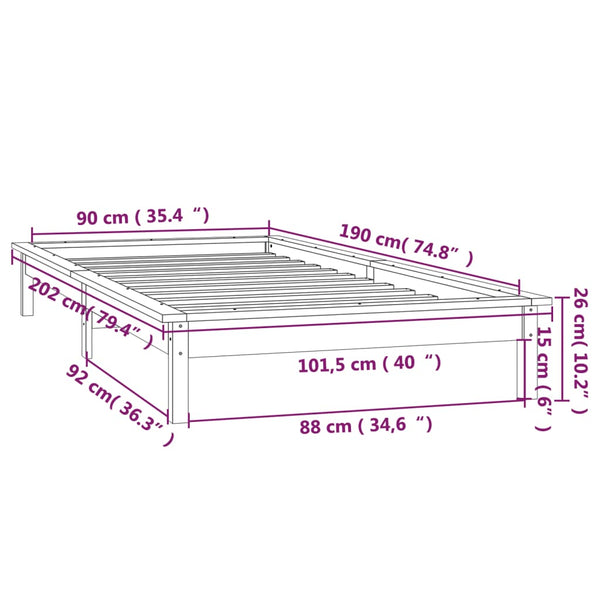 Massivholzbett Grau 90x190 cm mit LEDs