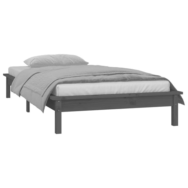 Massivholzbett Grau 90x190 cm mit LEDs