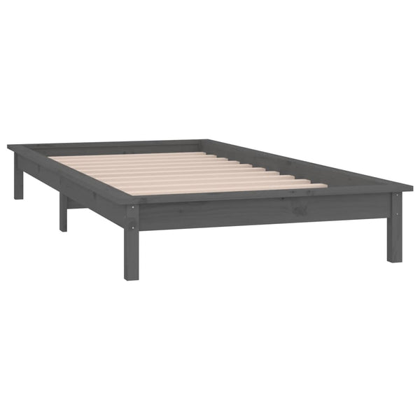 Massivholzbett Grau 90x190 cm mit LEDs