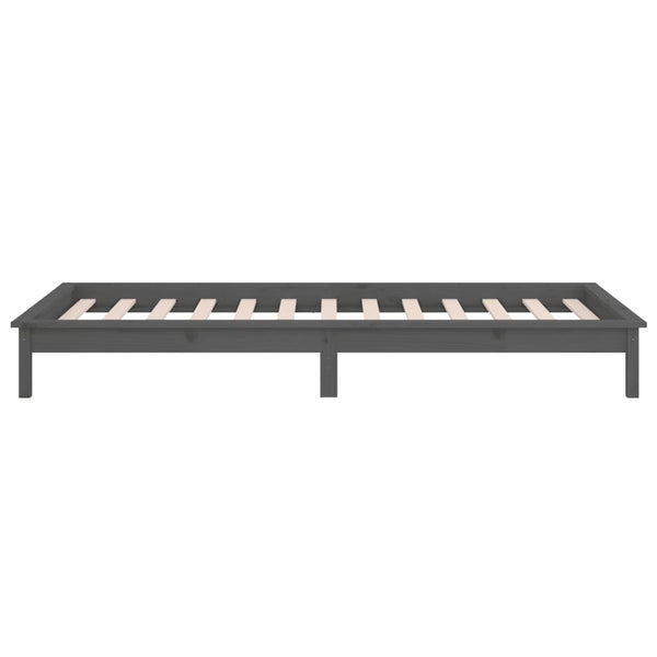 Massivholzbett Grau 90x190 cm mit LEDs