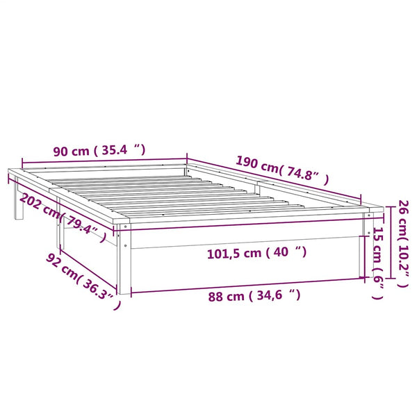 Massivholzbett mit LEDs Honigbraun 90x190 cm