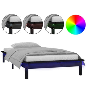 Schwarzes Holzbett mit LED 90x190 cm