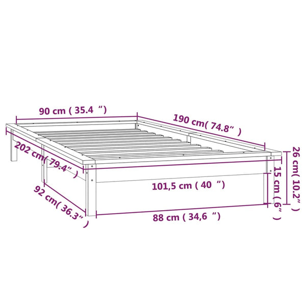 Schwarzes Holzbett mit LED 90x190 cm