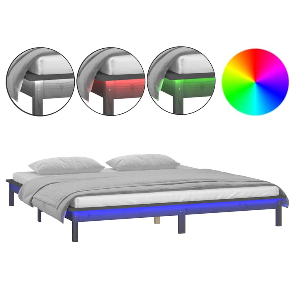 Massivholzbett mit LED Grau 120x190 cm