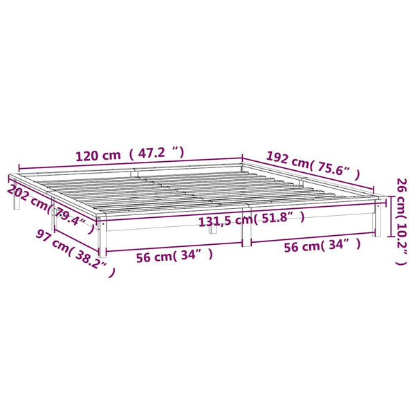 Massivholzbett mit LED Grau 120x190 cm