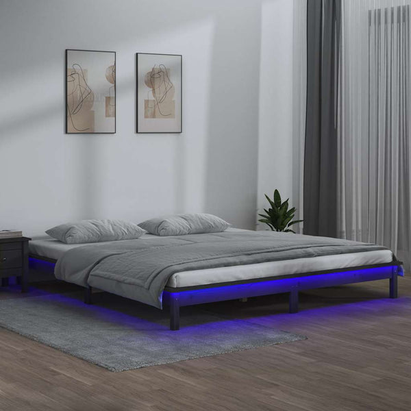 Massivholzbett mit LED Grau 120x190 cm