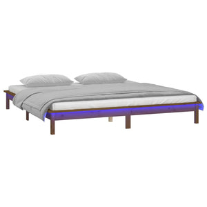 Massivholzbett mit LEDs Honigbraun 120x190