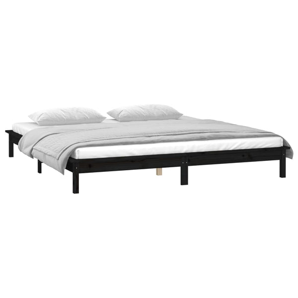 Massivholzbett mit LEDs 120x190 cm Schwarz
