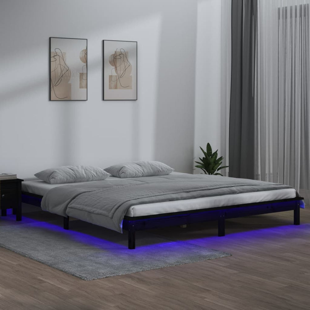 Massivholzbett mit LEDs 120x190 cm Schwarz
