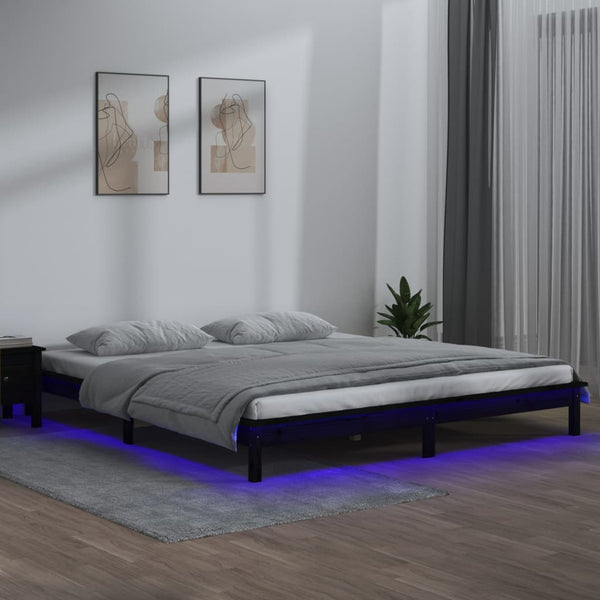 Massivholzbett mit LEDs 120x190 cm Schwarz