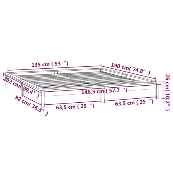 Massivholzbett mit LEDs Honigbraun 135x190