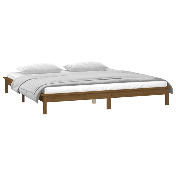 Massivholzbett mit LEDs Honigbraun 135x190