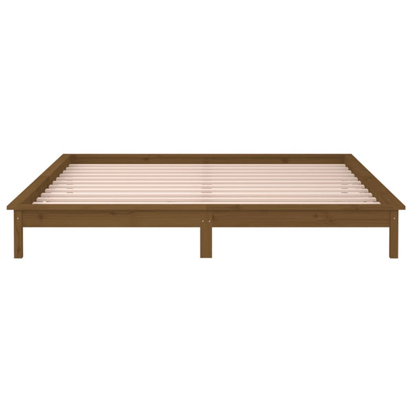Massivholzbett mit LEDs Honigbraun 135x190