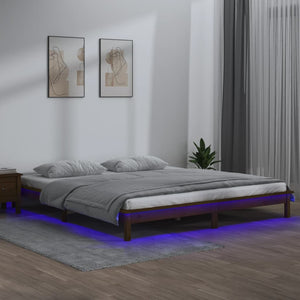 Massivholzbett mit LEDs Honigbraun 135x190