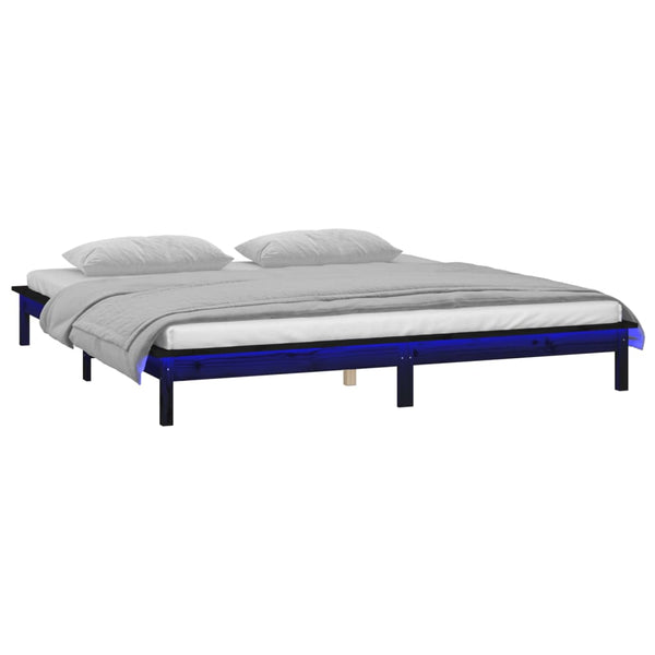 Massivholzbett mit LEDs Schwarz 135x190