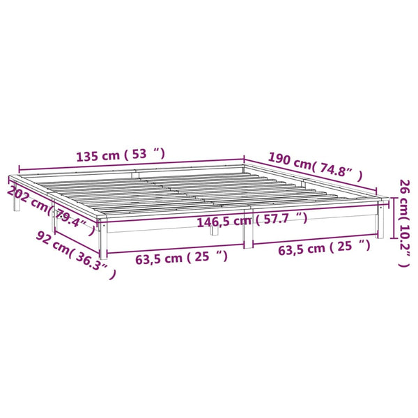 Massivholzbett mit LEDs Schwarz 135x190