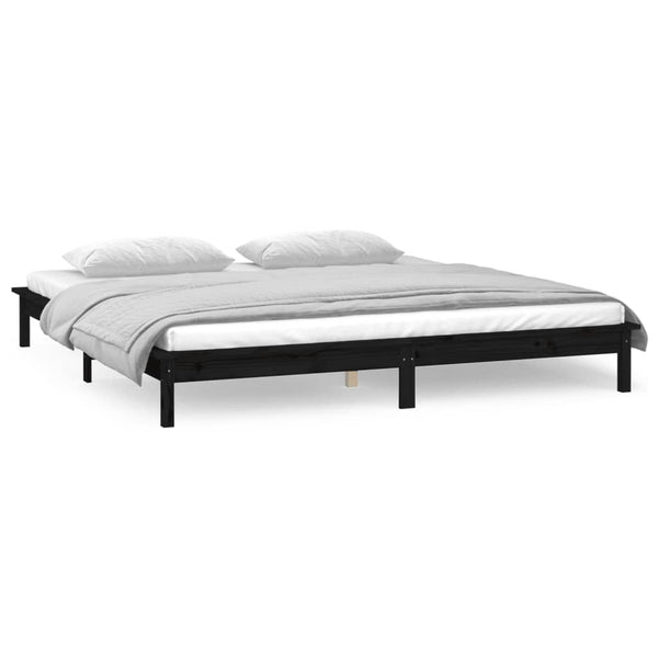 Massivholzbett mit LEDs Schwarz 135x190