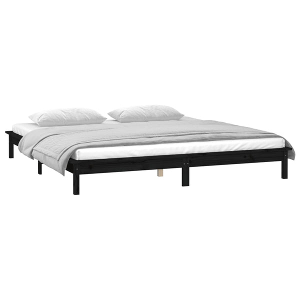 Massivholzbett mit LEDs Schwarz 135x190