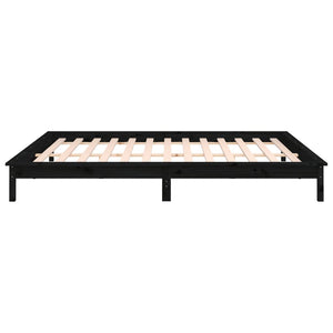 Massivholzbett mit LEDs Schwarz 135x190