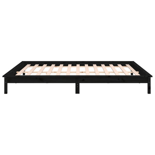 Massivholzbett mit LEDs Schwarz 135x190