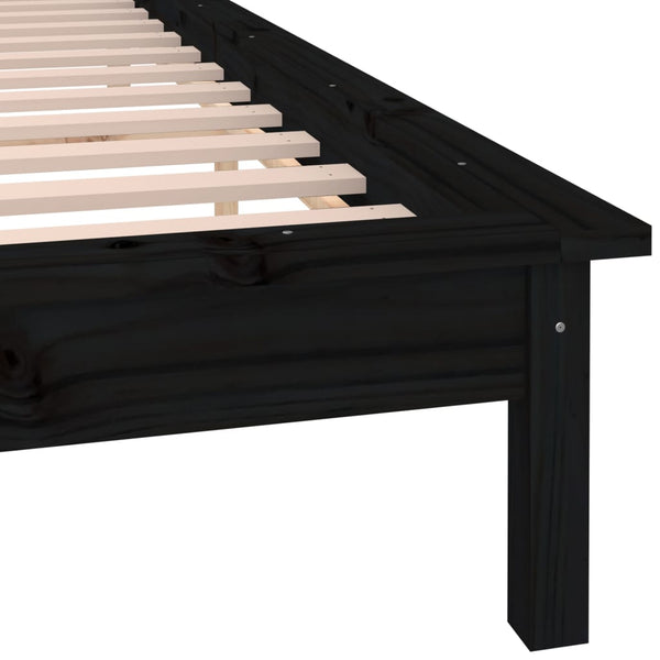 Massivholzbett mit LEDs Schwarz 135x190
