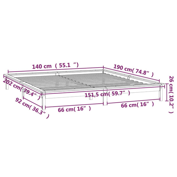 Massivholzbett Grau mit LEDs 140x190 cm
