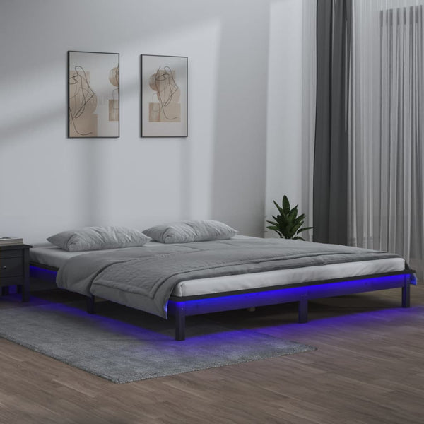 Massivholzbett Grau mit LEDs 140x190 cm