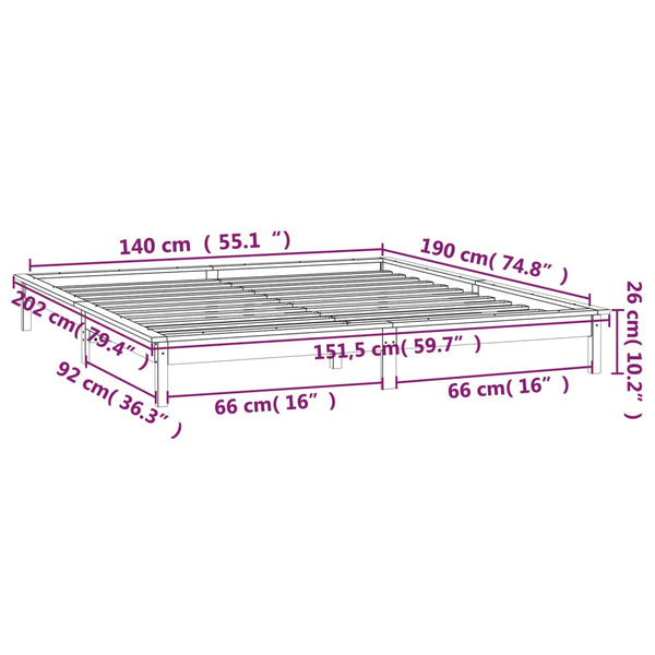 Massivholzbett mit LED Honigbraun 140x190 cm