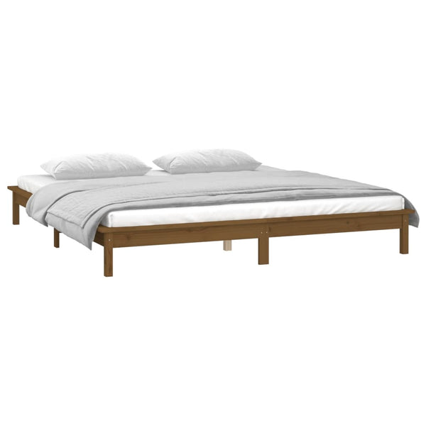 Massivholzbett mit LED Honigbraun 140x190 cm