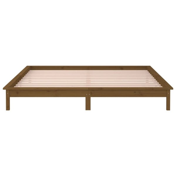 Massivholzbett mit LED Honigbraun 140x190 cm