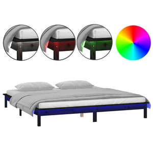 Massivholzbett mit LEDs Schwarz 140x190 cm