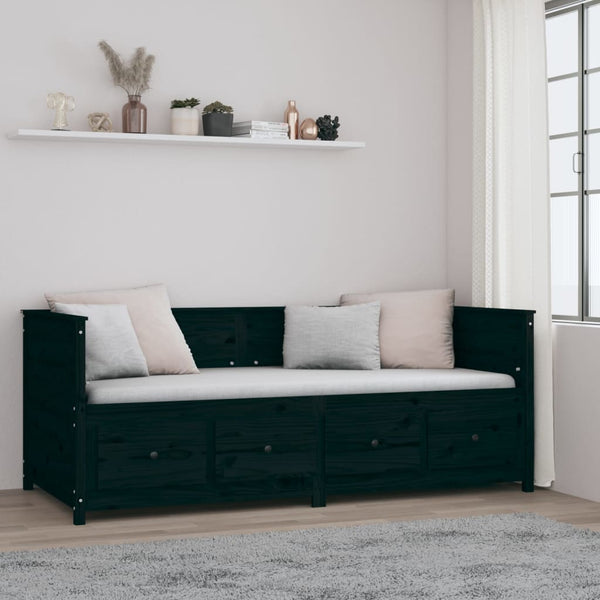 Schwarzes Tagesbett 90x200 cm Kiefer Massivholz
