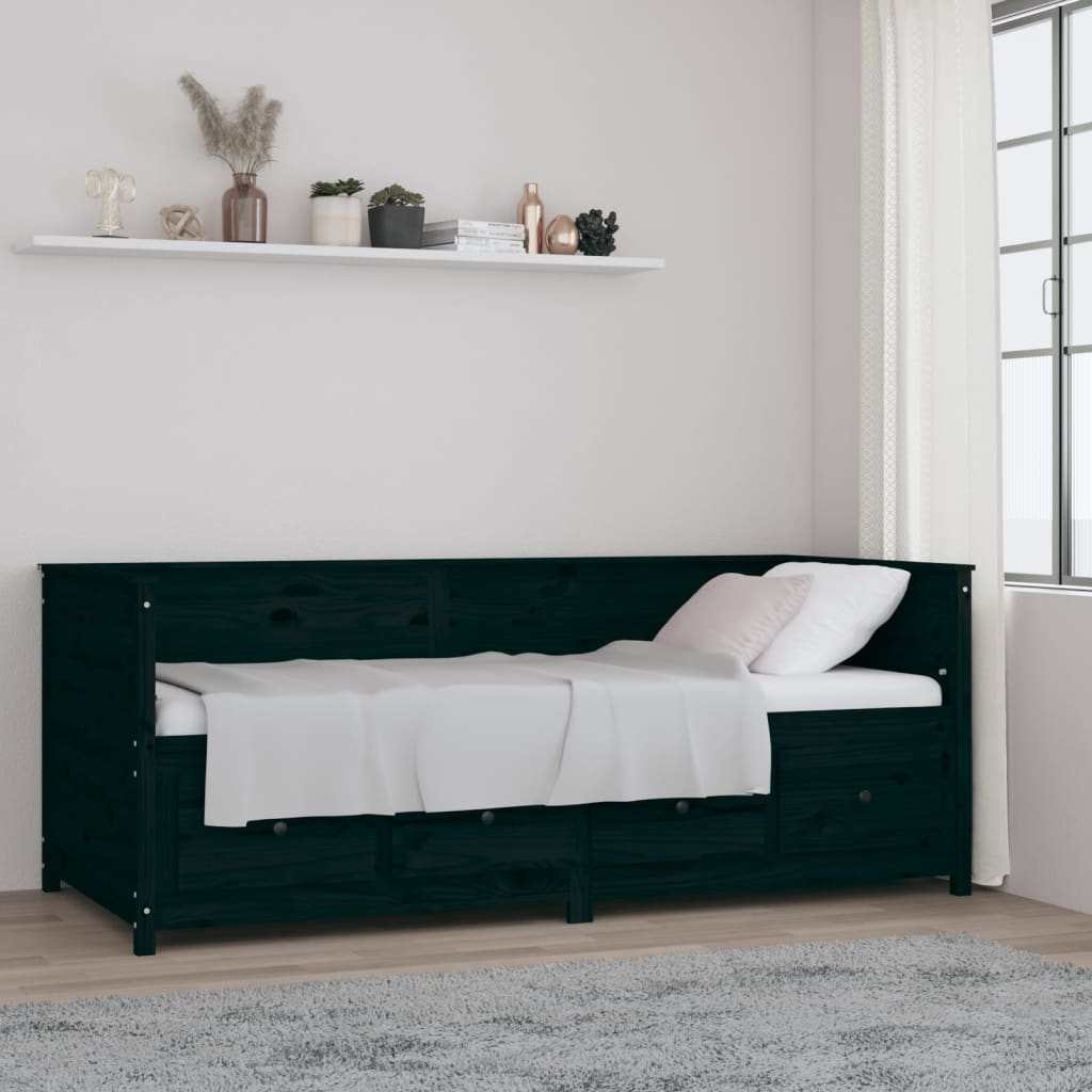 Schwarzes Tagesbett 90x200 cm Kiefer Massivholz