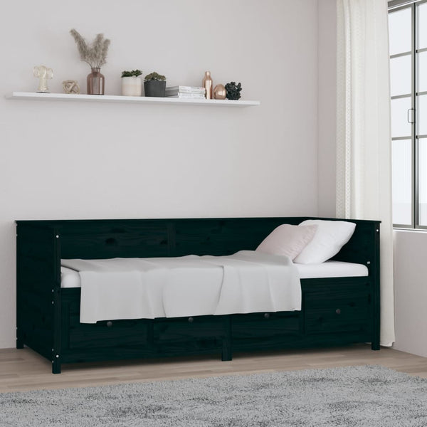 Schwarzes Tagesbett 90x200 cm Kiefer Massivholz