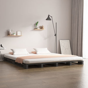 Graues Palettenbett 200x200 cm Kiefer Massivholz