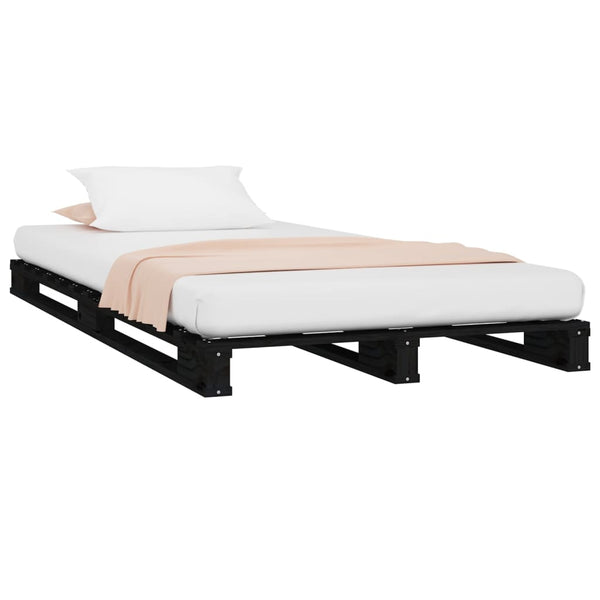 Schwarzes Palettenbett 75x190 cm Kiefer massiv