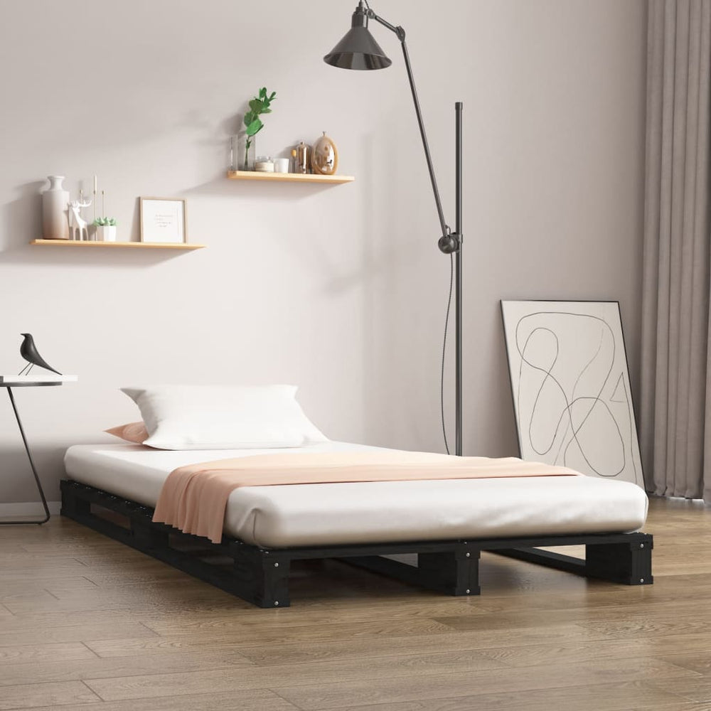vidaXL Lit palette noir 75x190 cm pin massif
