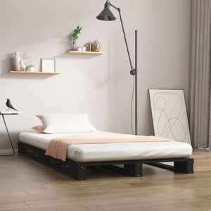 Schwarzes Palettenbett 75x190 cm Kiefer massiv