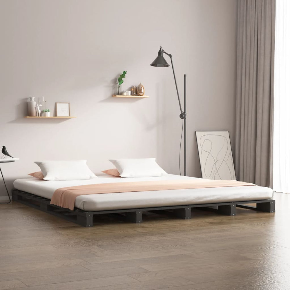 vidaXL Lit palette gris 120x190 cm Bois de pin massif