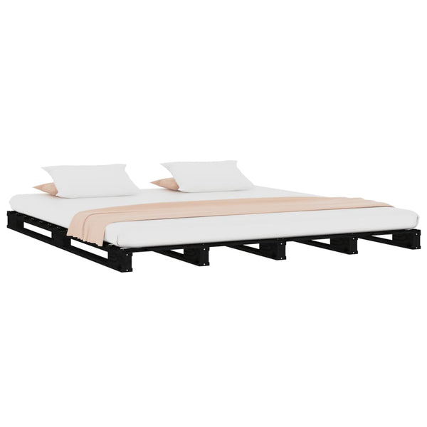 Schwarzes Palettenbett 120x190 cm Kiefer Massivholz