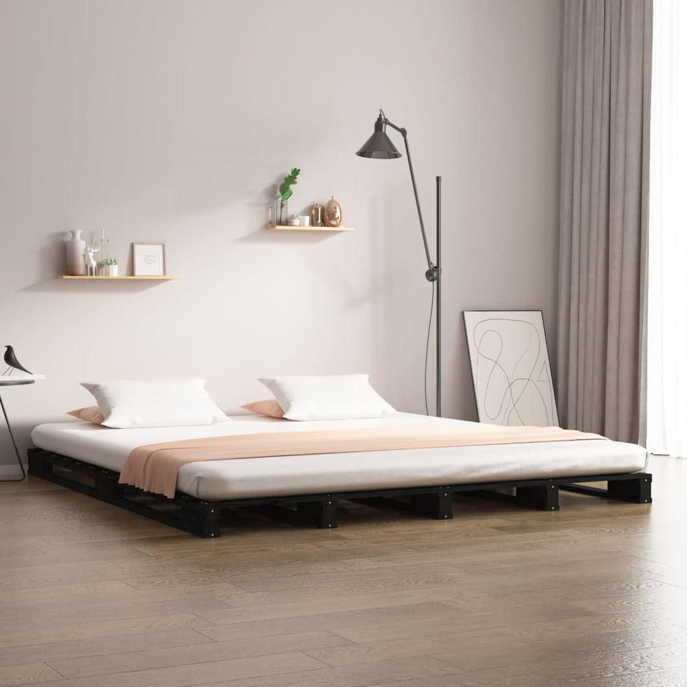 vidaXL Lit palette noir 120x190 cm Bois de pin massif