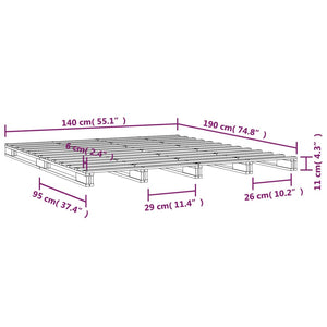 Schwarzes Palettenbett 140x190 cm Kiefernholz