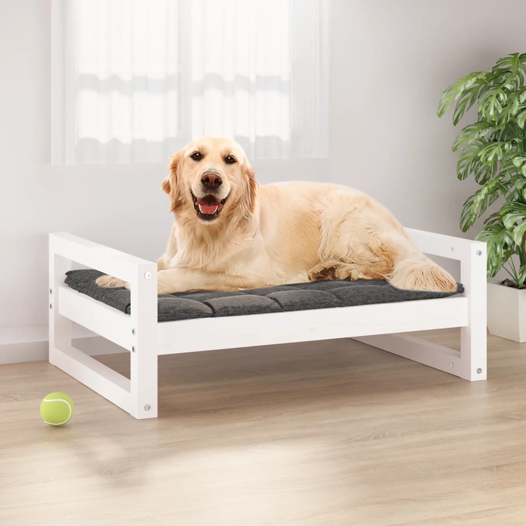 Weißes Hundebett aus Kiefernholz, 75,5x55,5x28 cm