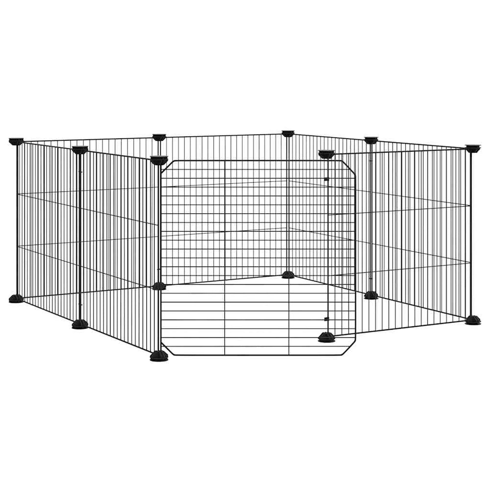 8-Panel-Haustierkäfig mit Tür Schwarz 35x35 cm Stahl